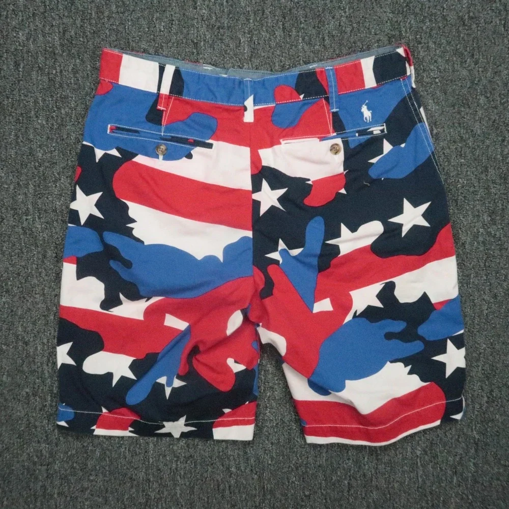 Polo Ralph‎ Lauren Shorts Mens 31 Red White Blue Camo Stars Relaxed Fit Chino